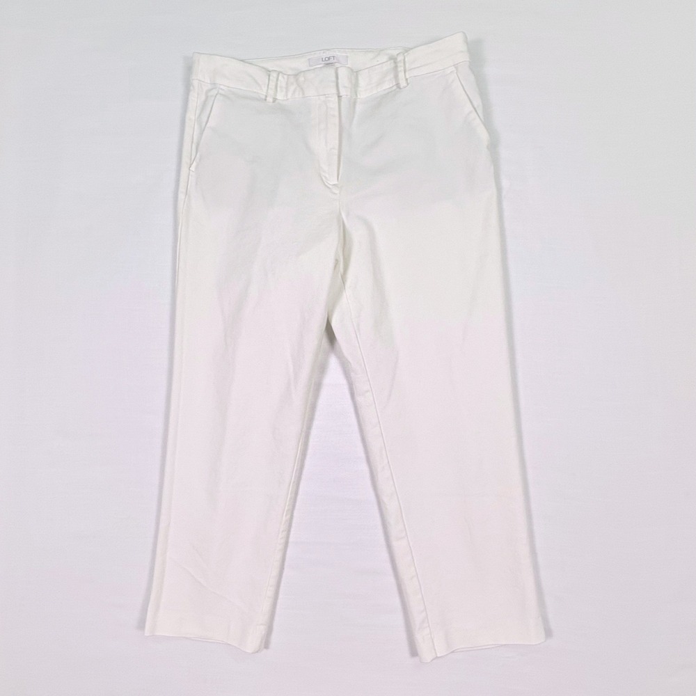 LOFT Riviera Slim Curvy White Crop Pants Size 12 Stretch Quiet Luxury
